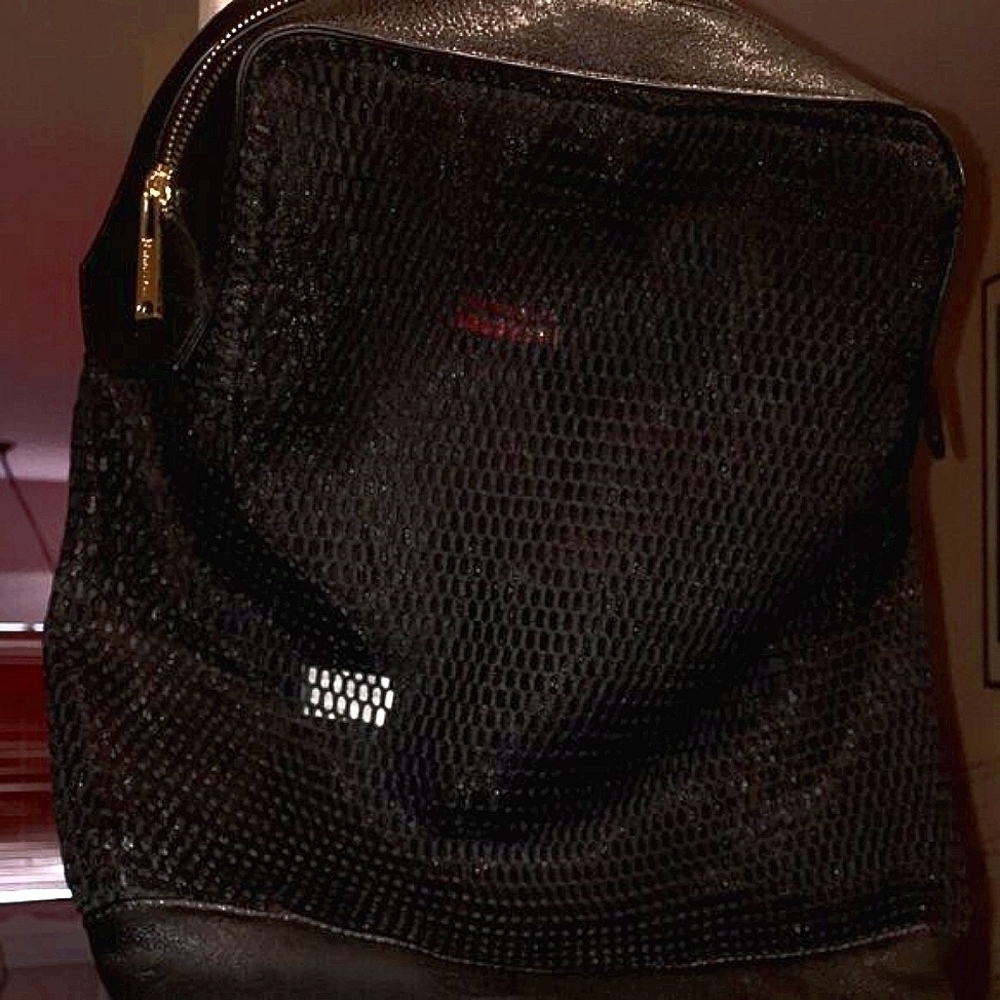 Backpack, Black Mesh with Sturdy Base, Brass Hardware, Adjustable by PINKCOSMO